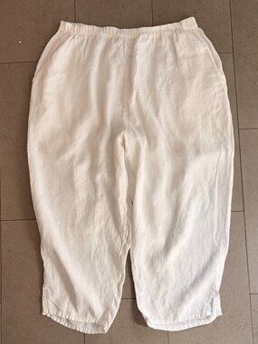 FLAX brand cropped white 100% linen pants/capris/Floods-Large